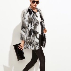 Black and White Faux Fur Coat